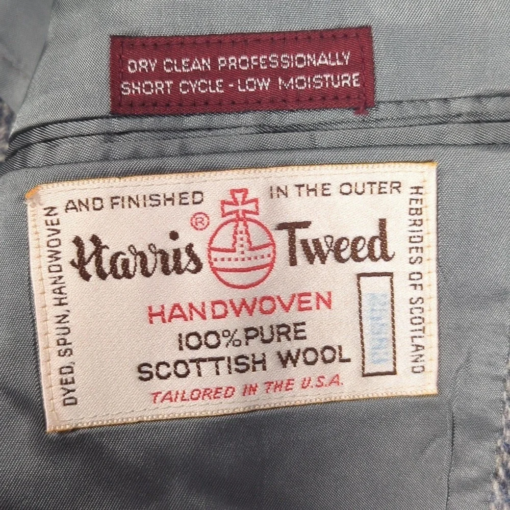 VTG Jos A Bank Harris Tweed Scottish Wool Gray Herringbone Mens Blazer Size 42S‎
